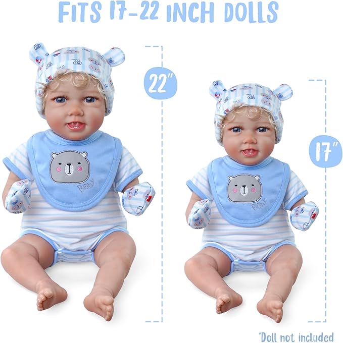 BABESIDE 9 Pcs Reborn Baby Doll Clothes with Bassinet for 17-22 Inch Dolls, Baby Dolls Clothes Outfit Accessories for Baby Doll Boy (Blue)