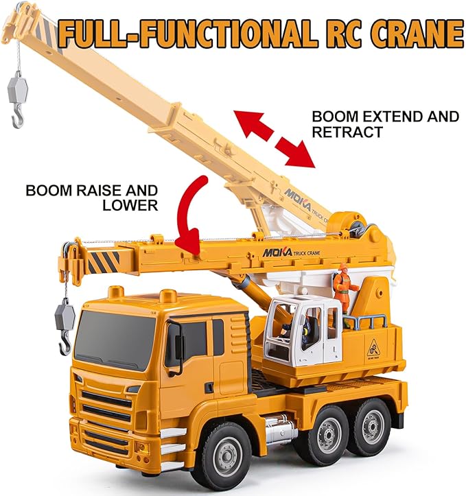 13 Channel RC Crane Truck, 2.4G Remote Control Crane Toy Construction Vehicles with Lights, Sounds, Hook Up and Down, 1:18 Large RC Truck Car for Kids Boys 16.5"