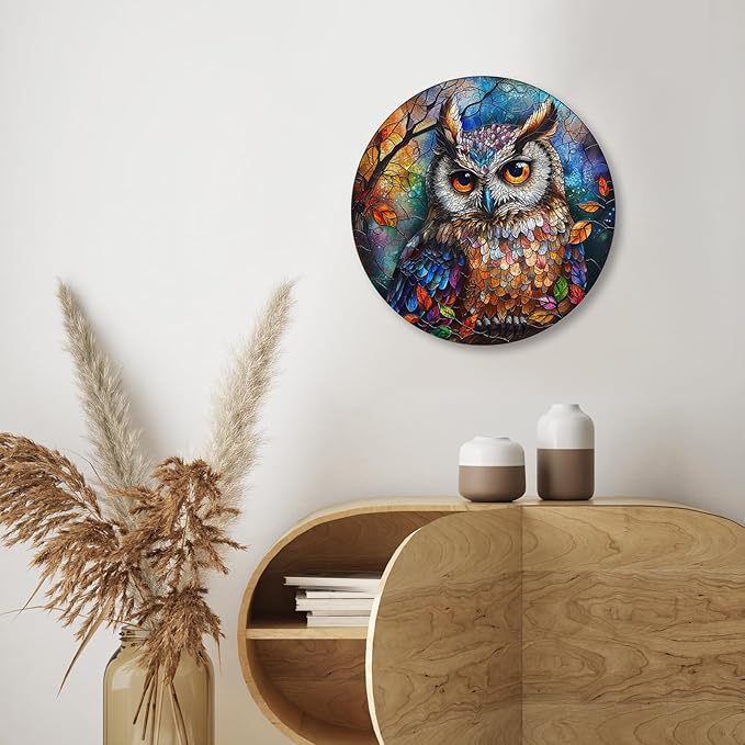 Stained Glass Owl 500 Pieces Wooden Jigsaw Puzzles for Adults with Unique Irregular Shape Fun Challenging Bird Puzzles for Kids and Couples on Birthday,Children's Day,Christmas16.7 x16.7