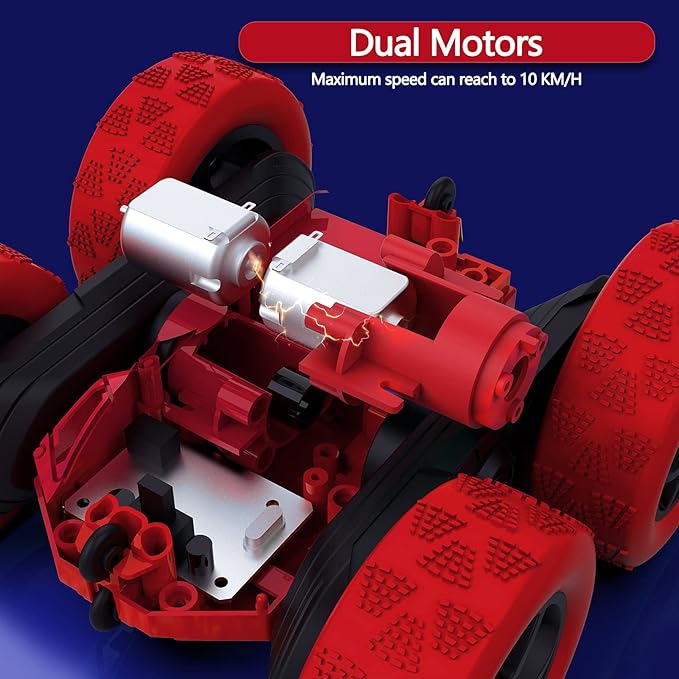 Remote Control Car Double Sided 360°Rotating 4WD RC Cars with Headlights 2.4GHz Electric Race Stunt Toy Car Rechargeable Toy Cars for 6-12 Year Old Boys Girls BirthdayGift (Red)