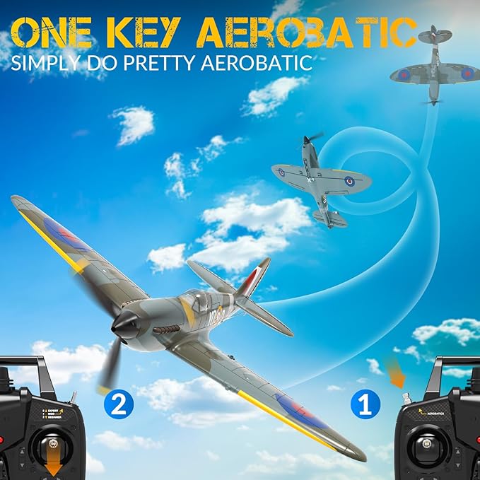 VOLANTEXRC RC Plane, 4 Channel Remote Control Airplane Fighter Spitfire RTF with Aileron, Gyro, Aerobatics & 3 Modes Easy to Fly, Hobby Radio Controlled Aircraft for Beginners, Kids & Adults (Blue)