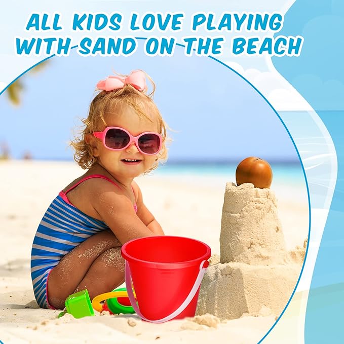 24 Pcs 5 Inch Beach Bucket Sand Buckets Colorful Fun Plastic Pails and Sandcastle Mold for Kids Toddler Tool Summer Beach Theme Birthday Party Favors Bulk Play Castle Water Pool, 4 Colors