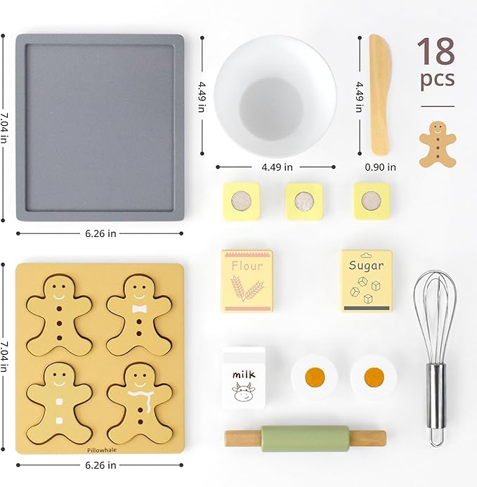 Wooden Toy Biscuits Baking Set,Pretend Play Food Sets for Kids Kitchen,Wooden Gingerbread Cookies Play Food Set,Play Kitchen Accessories for Toddlers Boys Girls Ages 3+