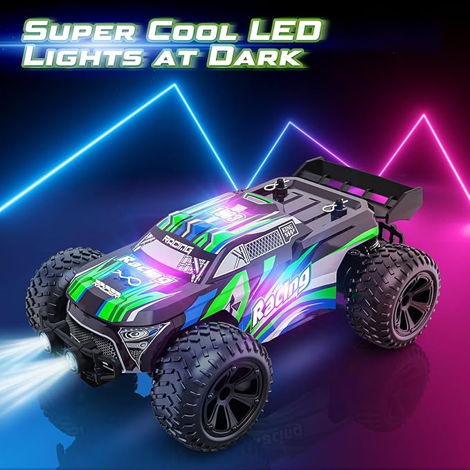Remote Control Car - 20km/h 2.4GHz High Speed RC Cars, Off Road Hobby RC Racing Car with 2 Rechargeable Batteries & LedLights, Toy Car Gift for 3 4 5 6 7 8 Year Old Boys Girls Kids