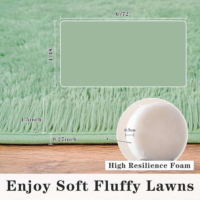 Super Fluffy 6x9 Rug for Bedroom, Modern Shag Sage Green Area Rugs, Soft and Cozy Plush Large Carpet for Kids, Girls Boys and Teens Decorations for Living Room Dorm Nursery Classroom