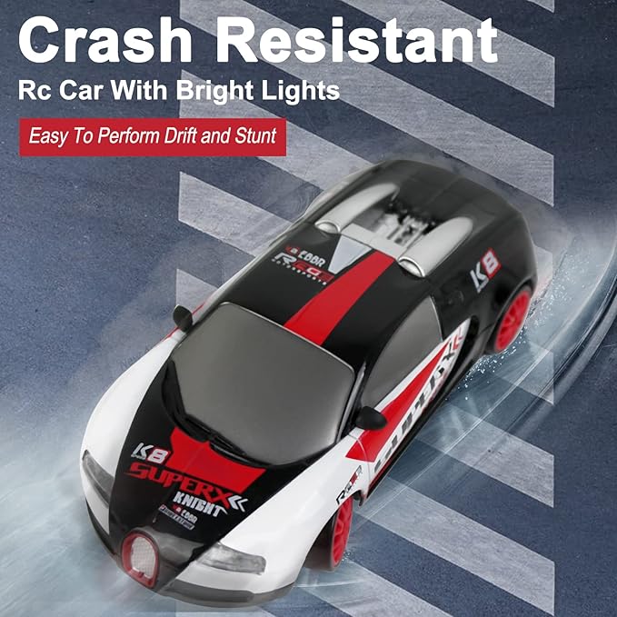 RC Drift Car Remote Control Car 2.4GHz 1:24 Scale 4WD 15KM/H High Speed Model Vehicle LED Lights Drifting Tire Racing Sport Toy Car for Adult Boys Girls Kids Gift 2Pcs Rechargeable Batterie