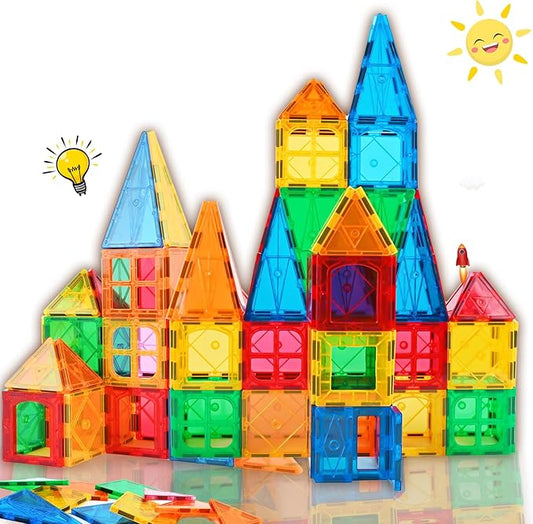 Magnetic Tiles Building Set, 60-Piece STEM Learning Toys for Kids – Sensory & Montessori-Inspired Magnet Building Blocks for Toddlers, Boys & Girls 3 4 5 6 7 8 Year Old