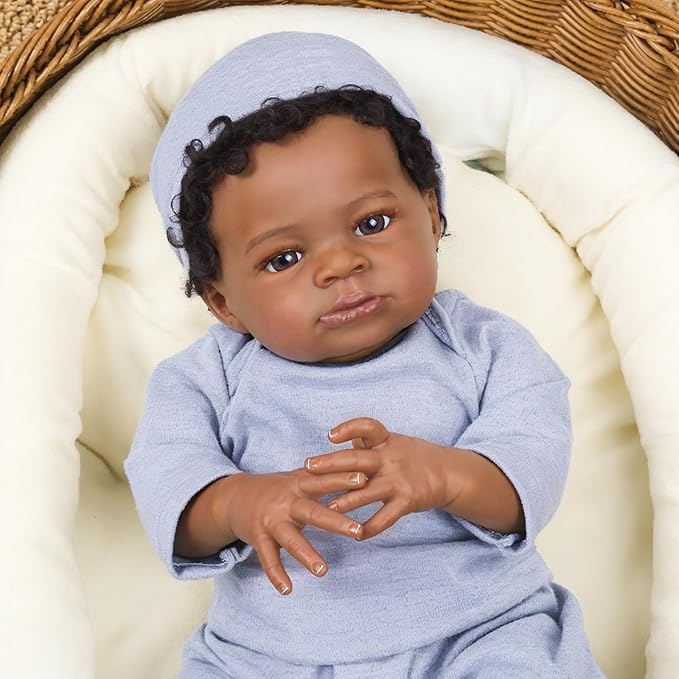 WOOROY Realistic Reborn Baby Dolls Black Boy, 20 Inch African American Newborn Boy Doll, Lifelike Weighted Soft Body, Christmas Birthday Gift for Kids Age 3 +
