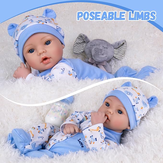 Aori Reborn Baby Dolls Boy - 18'' Realistic Newborn Baby Doll with Blue Feeding Set & Birth Certificate - Lifelike Weighted Body for Role Play, Gift for Kids Ages 3+