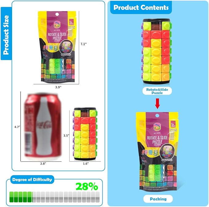 R.Y.TOYS Rotate and Slide Puzzle-Design Patent,Fidget Toys(Restore Order/Create Patterns) 8 Colors,7 Layers-Detach Piece for Quick Play,Brain Teaser,Sensory Toys,Birthday Gifts,Easter Basket Stuffers