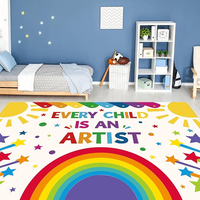 Rainbow Kids Rug, Washable Colorful Area Rug for Kids Room, Non-Slip Play Mat, Baby Crawling Mat, Kids Carpet Ultra Soft Play Rug for Classroom Playroom Bathroom (78.7X59 INCH)