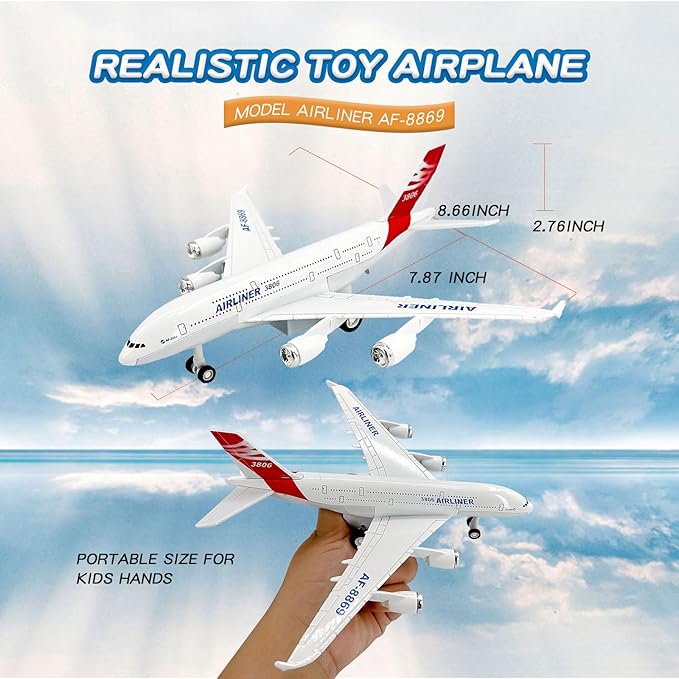 OTONOPI Airplane Toy Plane Die Cast Metal Pull Back Model Plane Toy Airlines with Lights and Sounds for Kids Toddlers Boys and Girls Age 3-12+ Birthday Gift (Airlines AF-8869)