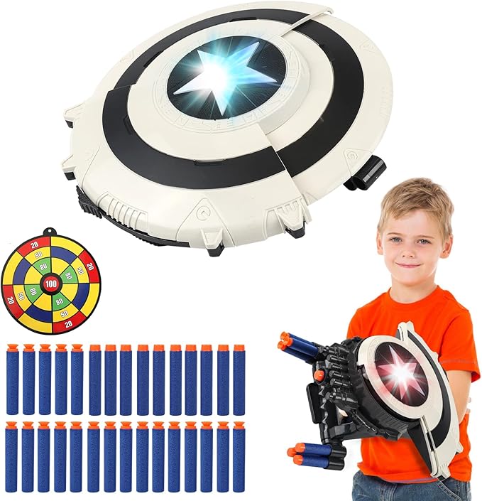 Shield Dart-Blasting Toys for Guns-Toys for Superhero 6 7 8 9+ Year Old Boys,Kids Roleplay Toy with Lights, with 30 Darts