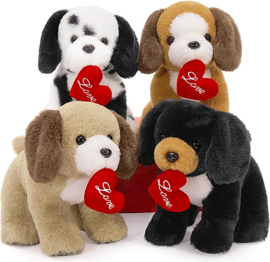 Muiteiur 4 Piece Dog Stuffed Animals, 8 Inch Dog Plush Bulk with Heart, Soft Puppy Plush Toys for Girlfriend Kids, Gift for Girls Kids