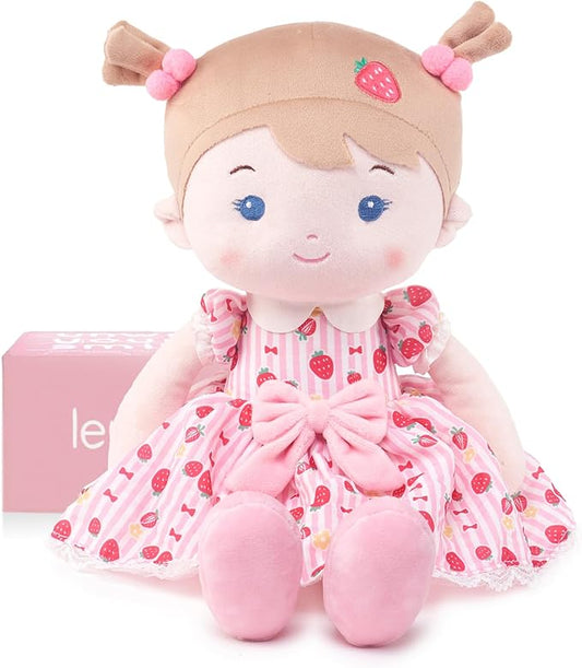 Soft Baby Doll Toys (16''), My First Baby Rag Doll for 1 Year-Old Girl Birthday Gift, Christmas Plush Toys Gift for Toddler Kids Infants-Strawberry-Girl