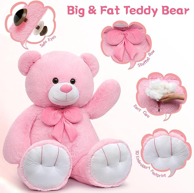 MorisMos Giant Teddy Bear 5ft Stuffed Animal for Girlfriend,Human Size Cuddly Teddy Pink Bear Toy for Valentine,Jumbo Stuffed Bear Plush 59 inch,Xmas Gifts for Women Kids Baby Shower Decor