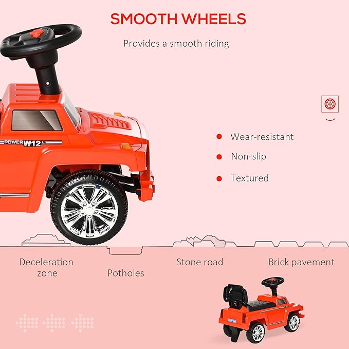 Aosom Kids Ride on Push Car, SUV Style Sliding Walking Car for Toddle with Horn, Music, Working Lights, Hidden Storage and Anti-Dumping System, Red