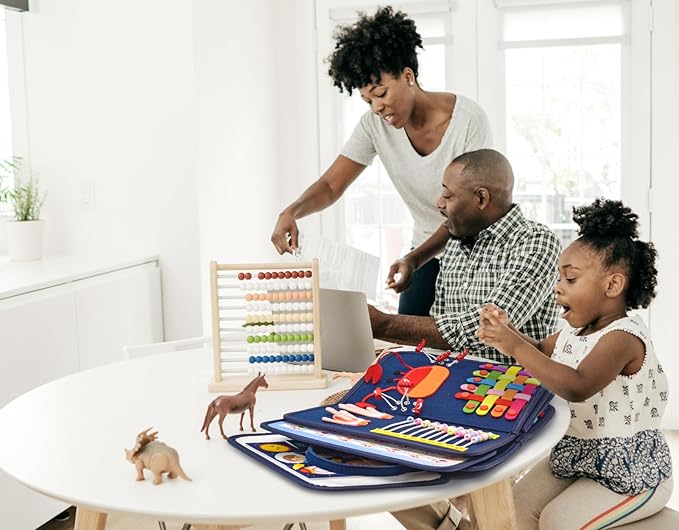 16 Pages Busy Board for Toddlers 1-3,Montessori Travel Toy for Plane/Car,Educational Sensory Toy for Toddlers 2-4,Preschool Activities Board for Developing Fine Motor Skills,Gift for Boys/Girls