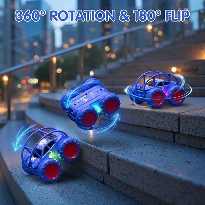 Remote Control Car, Fast Direct Charging RC Cars Amphibious 360° Rotating LED Rechargeable Stunt Car 2.4Ghz 4WD All Terrain RC Race Cars Toy Christmas Birthday Gift for Kids Boys Girls Aged 3-12 years