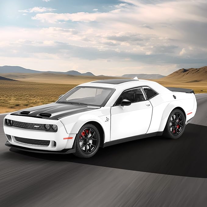 SASBSC Hellcat Toy Cars for Boys Age 3-12 1:24 Challenger Diecast Car Toys Metal Car Model with Light & Sound Collectable Muscle Super Cars for Kids (White)