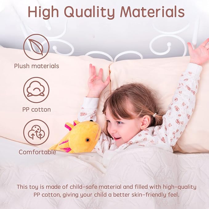 Tiny Heart Axolotl Plush, Axolotl Stuffed Animal, Lifelike Cute Yellow Axolotl Plush Toy, Gifts for Kids, Girls for Gifts 20 Inches Long(Yellow)