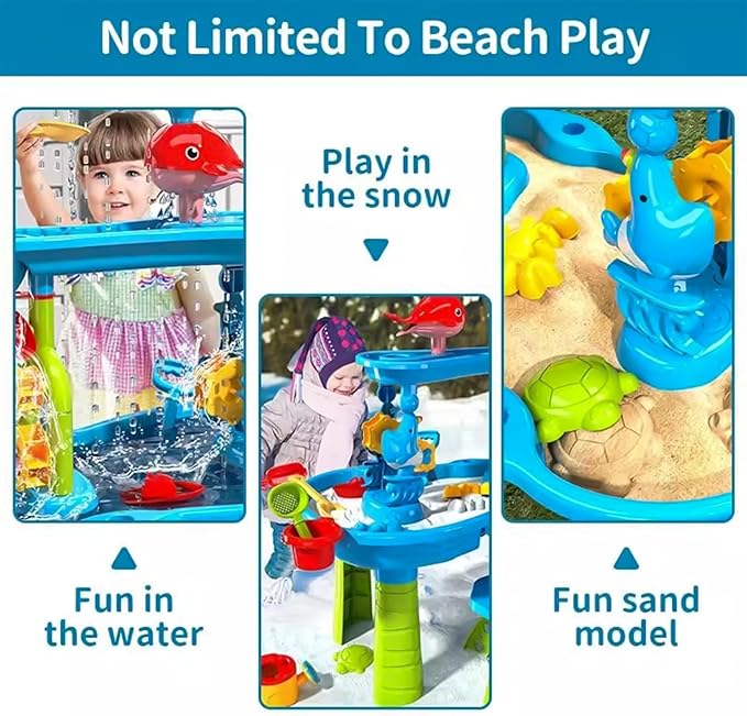 2025 Upgraded 3-Tier Water Table with Chair – Kids Outdoor Sensory Play Table for Backyard or Beach Fun, Boys & Girls