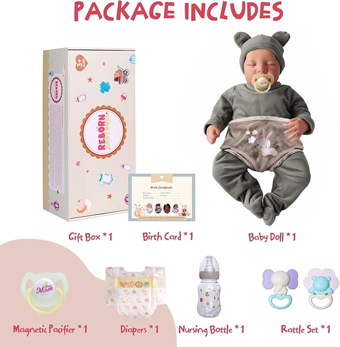 JIZHI Lifelike Reborn Baby Dolls Boy - 17-Inch Soft Body Realistic-Newborn Full Body Vinyl Real Life Baby Dolls with Toy Accessories for Kids Age 3 4 5 6 7 +