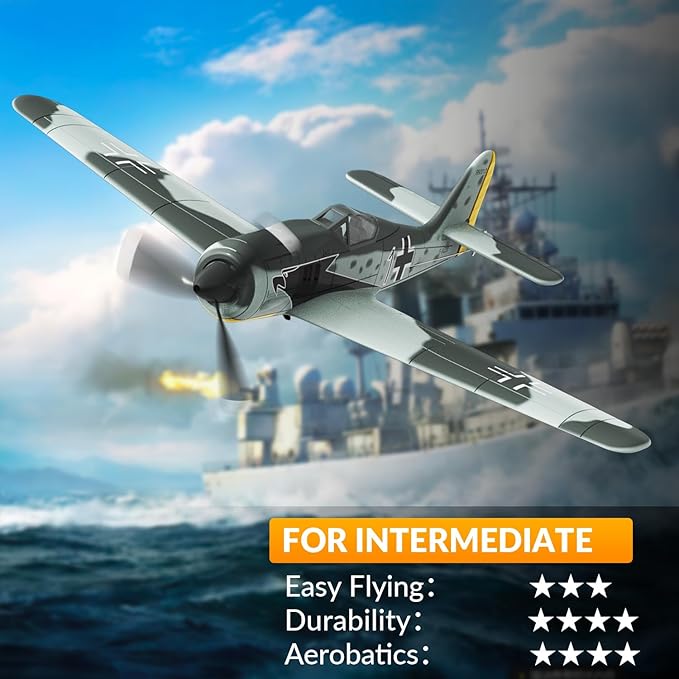 VOLANTEXRC RC Plane FW190 Fighter 4CH Remote Control Airplane RTF with Aileron, Gyro, Aerobatics & 3 Modes to Fly, Hobby Radio Controlled Warbird Aircraft for Adults, Beginners, Boys (761-17)