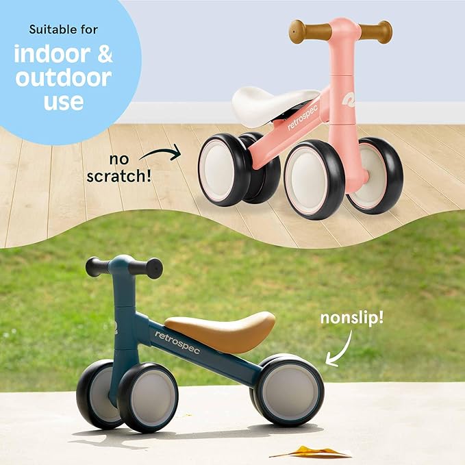 Retrospec Cricket 2 Baby Walker Balance Bike with 4 Wheels for Ages 12-24 Months - First Birthday Gift Toddler Bicycle Toy for 1 Year Old’s - Ride On Toys for Boys & Girls