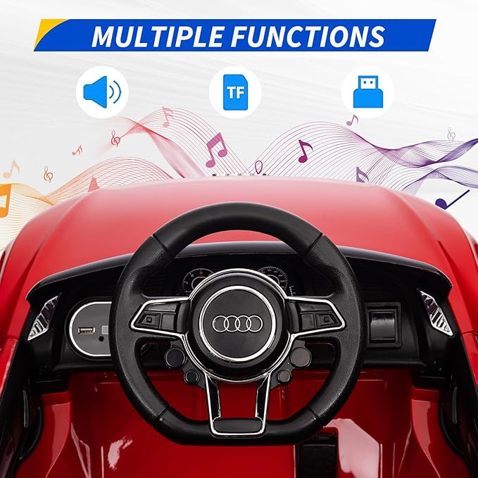 Licensed Audi 12V Kids Ride-On Car | Electric Car with Remote Control for Boys and Girls | 4-Wheel Design, LED Headlights, Music, and Horns