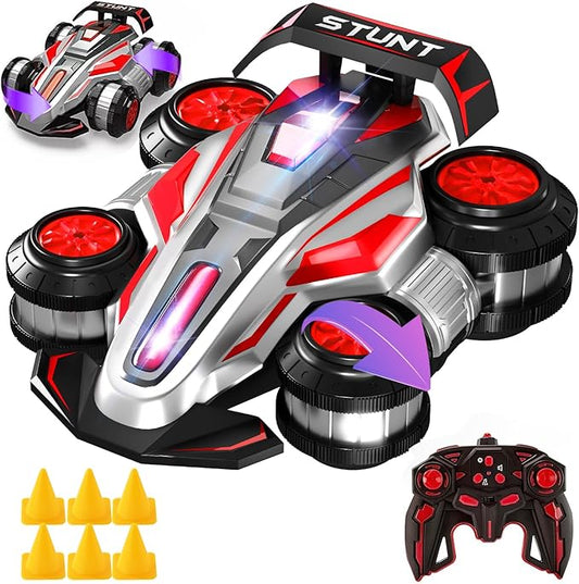 1:14 Drift Remote Control Car 2.4GHz 4WD RC Cars Rotating 360 Degrees Vehicle Toys with Lights Music, Upright Walking Four-Wheeled Rollover Stunt Car Gifts for Boys Girls 6-12 Year（Red）