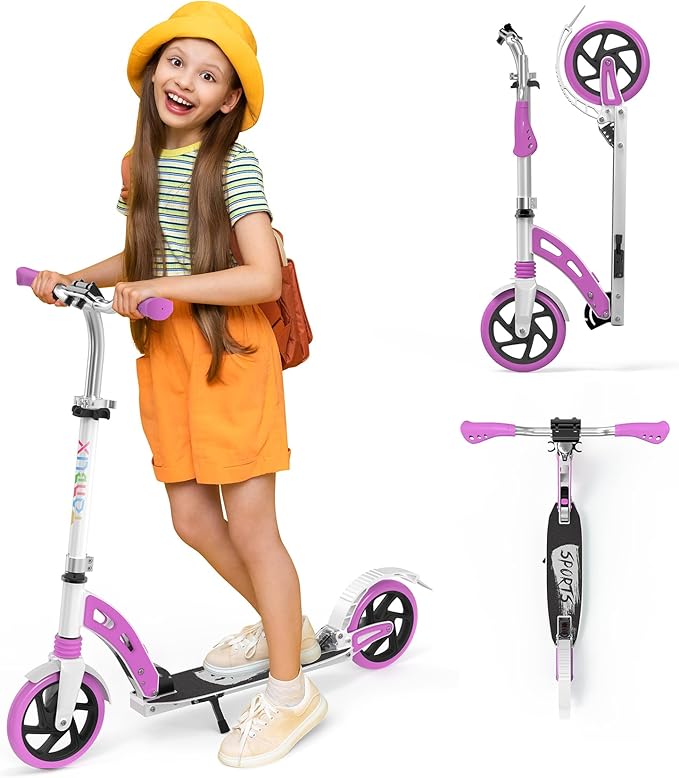 TONBUX Kick Scooter for Ages 6+, Dual Suspension Kids Scooter with Lightweight Aluminum Frame, Adjustable Handlebar Scooters for Kids, Teens and Adults