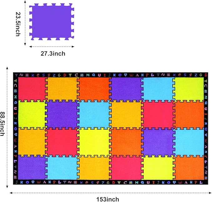 LIVEBOX Classroom Rugs Elementary for Kids, Washable School Learning Area Rugs, Colorful Preschool Children's Classroom Carpet Non-Slip Playroom Rug for Home Learning, 13'x7'5"(Seats-24)