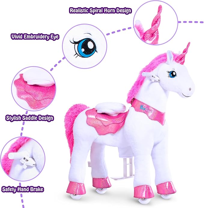 PonyCycle Ride on Unicorn Toys for Girls Katy Perry Pony Riding Pink Unicorn Rocking Horse (with Brake/ 35.4" Height/Size 4 for Age 4-7) Ride-on Animals Plush Pony Toys Birthday Gifts E412