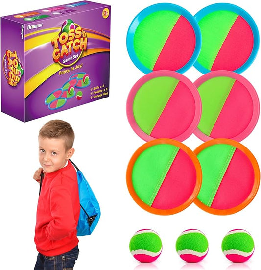 Toss and Catch Ball Set for Kids Outdoor Beach Toys Pool Toys, Catch Game with 6 Paddles and 3 Balls Outdoor Yard Games for 4-12 Years Old Boys Girls Adults