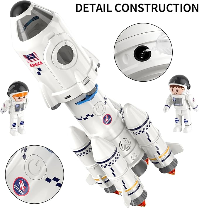 TEMI Space Rocket Spacecraft Toy for 3 4 5 6 7 8 9 Years Old Kids - 5-in-1 Airplane Educational Aerospace Set with 2 Astronauts, Projection Lamp, Outer Space Toy Gifts for Boys Girls 3+