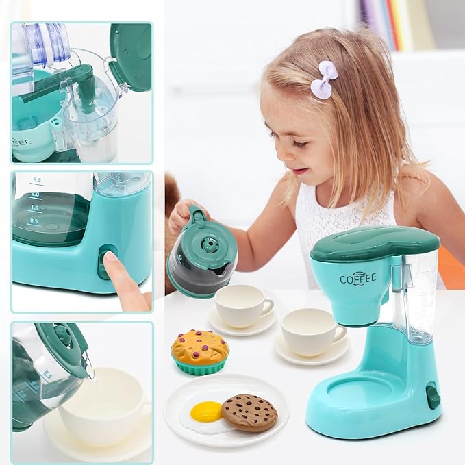 Pretend Play Kitchen Appliances Toy Set, Kids Kitchen Accessories Set - Coffee Maker, Toaster, Mixer, Blender with Light and Sound, Food Playset, Dishes for Girls Boys Kids Ages 3 4 5 6 7 8