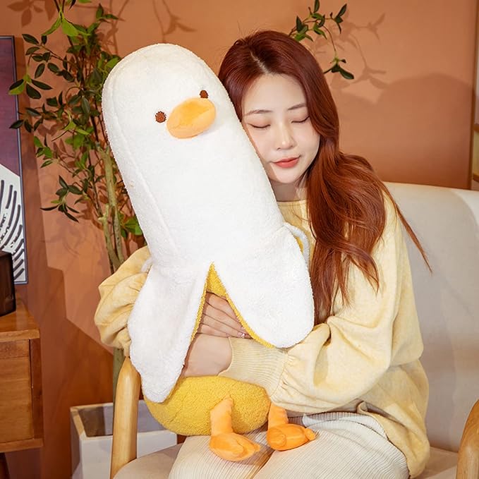 Banana Duck Plush Toy, Banana Duck Stuffed Animals Doll Cute Plushie Hugging Plush Pillow Gift for Girls and Boys (White, 27.55 inch)
