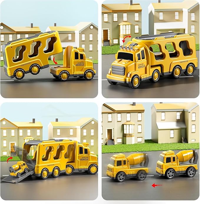 Truck Toys for 3 4 5 6 Years Old Boys, Toddler Car for Boys Ages 3-5, Construction Car Carrier Vehicle Set, Kids Toys Truck Set for Age 3-9