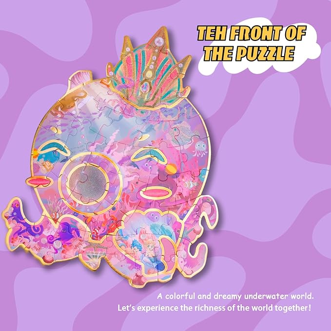 HAS Floor Puzzles for Ages Kids 4+, 48 PCS Double-Sided Octopus Puzzles, Unique Large Pieces Irregular Shape Jigsaw Puzzle for Children