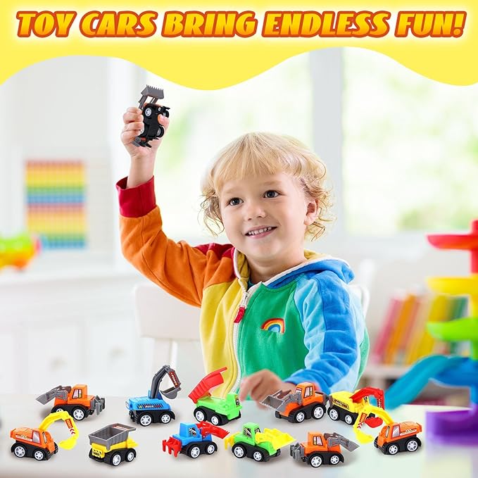DERTE 15 Pieces Mini Construction Car Toys Small Truck Toy Kit Mini Pull Back Vehicles Excavator Truck Tractor Kids Party Favors Pinata Stuffers Easter Fillers for Kids Child Play Set Gifts