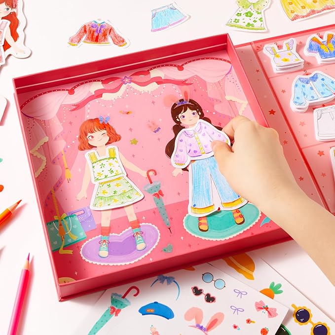 Mideer Paper Doll Kits, Reuseable Dress Up Paper Doll with Storage Box, DIY Dress Up Games for Girls Ages 4-7, Kids Fashion Design Kit with 240 Colorable Clothing Stickers and Dual Tip Colored Pencils
