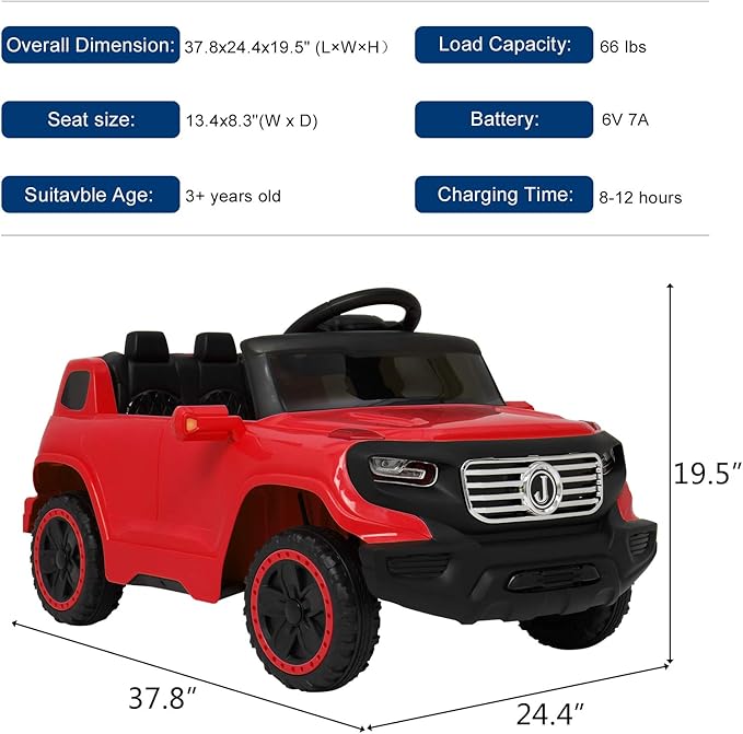 VALUE BOX Electric Remote Control Truck, Kids Toddler Ride On Cars 6V Battery Motorized Vehicles Children's Best Toy Car Safe with 3 Speeds, Music, seat Belts, LED Lights and Realistic Horns (Red)
