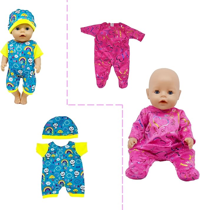 16-18 Inch Baby Doll Clothes 10-Piece Set: Casual Outfits, Pajamas & Hair Clip Accessories for 43cm Newborn Dolls for Toddlers & Collectors (Fits Most American Girl Dolls)