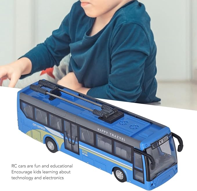 RC School Bus, 8.27 Inches Remote Control City Bus, Simulation All Directions Driving RC Car Electronic Vehicles for Children (Blue)