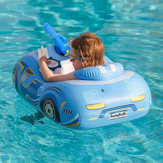 Swimbobo Toddler Pool Float Pink Inflatable Airplane Car Baby Swim Float with Water Gun and Safety Seat Pool Toys for Kids 3+ Years Old