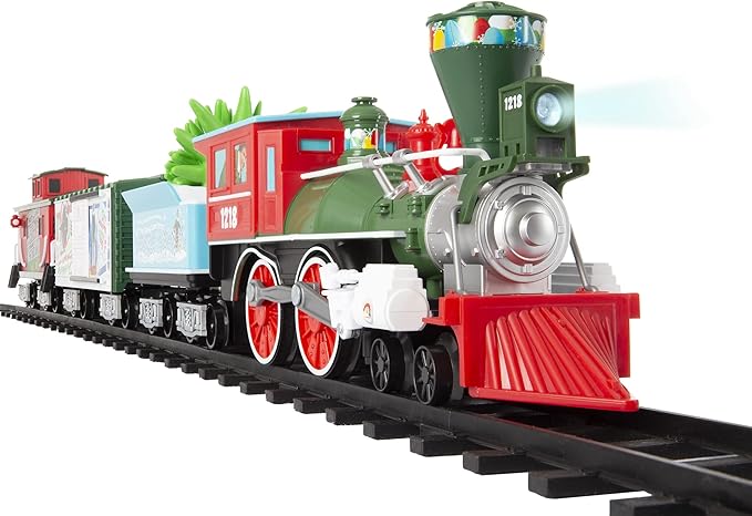 Lionel Battery-Operated Elf Toy Train Set with Locomotive, Train Cars, Track & Remote with Authentic Train Sounds, & Lights for Kids 4+