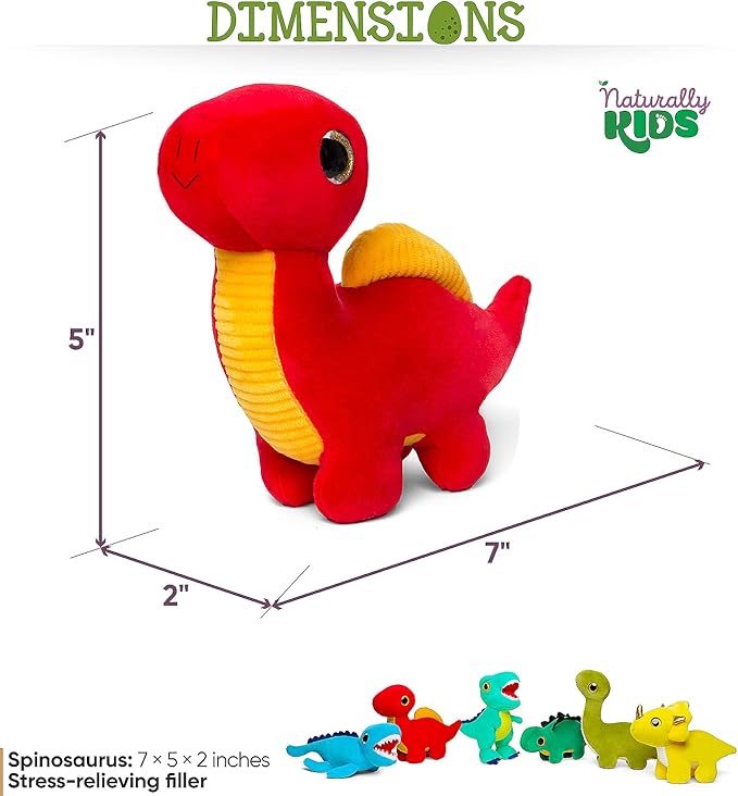 Naturally KIDS Stuffed Animal, Toddler Gifts for Boys, Girls, Plush Dinosaur Toys Set 6