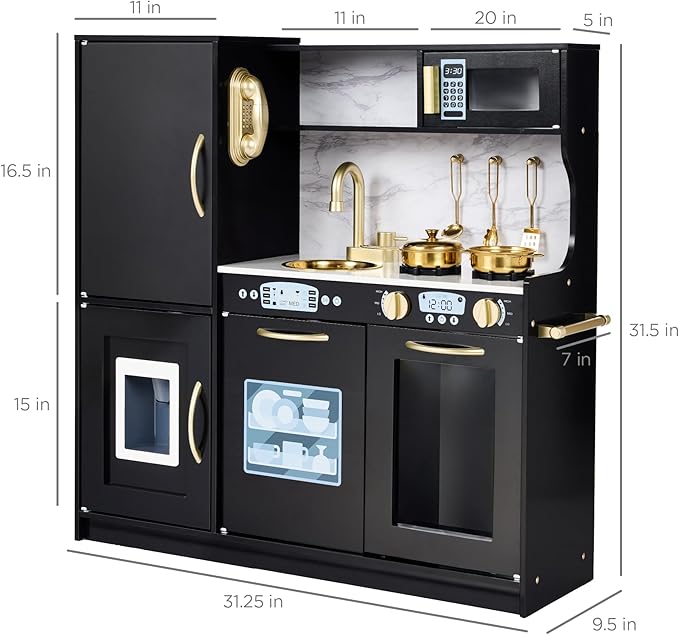 Best Choice Products Pretend Play Kitchen Wooden Toy Set for Kids w/Realistic Design, Telephone, Utensils, Oven, Microwave, Sink - Black