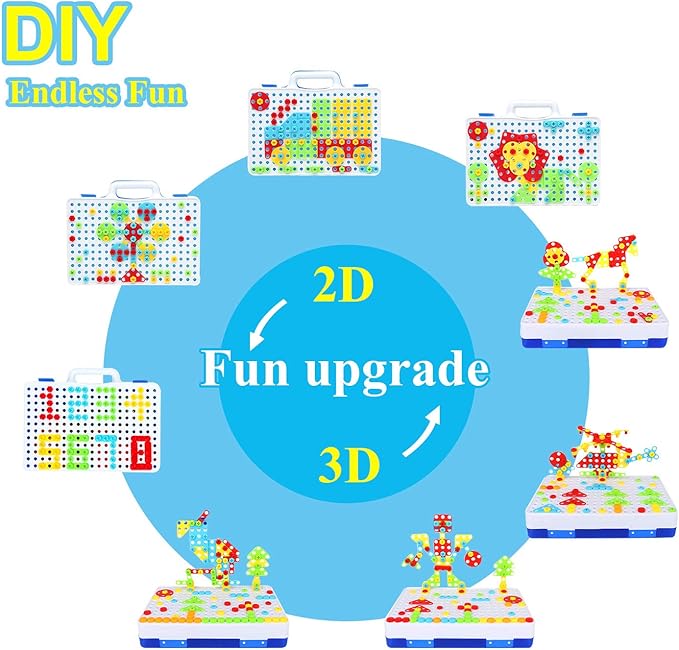 STEM Design and Drill Toy for Kids Ages 3-8, 237 Pcs Electric Drill Toy,Creative Building Toys,Magic Montessori Play Toolbox for Toddler Boys Girls Preschool,STEM Toys for 3 4 5 6 7 8 Year old